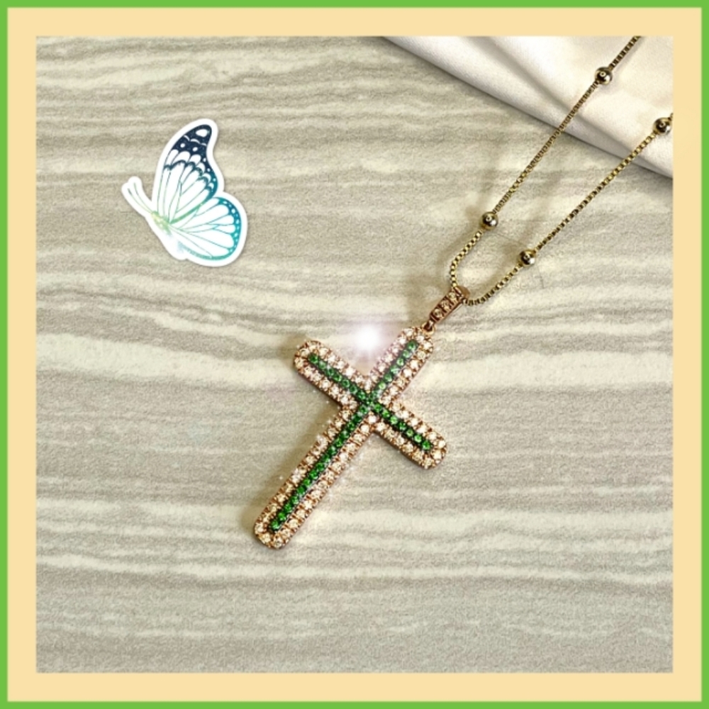👑Electric Lab Emerald & Diamond pendant 18kt Rose Gold over S/S 🗝